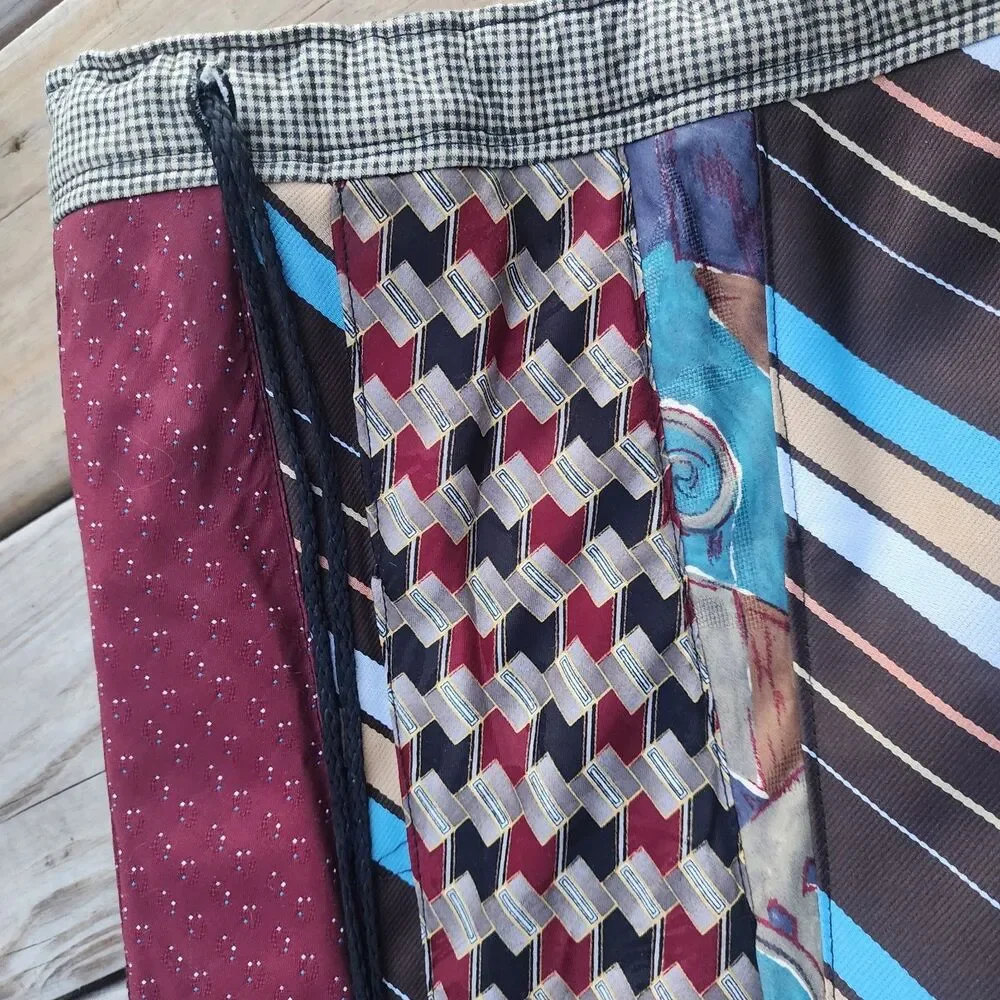 Handmade Necktie Drawstring Patchwork Tote Shoulder Carry All Bag Backpack GC